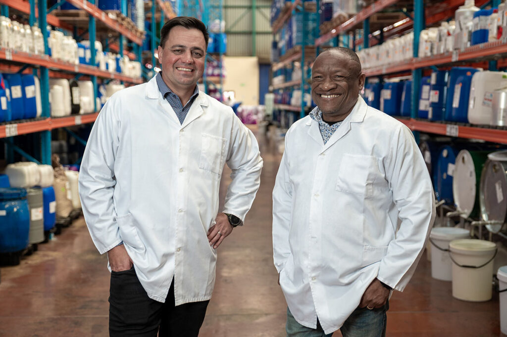 Francois Strydom & Joseph Mohohoma, directors of SensoryFX standing in factory
